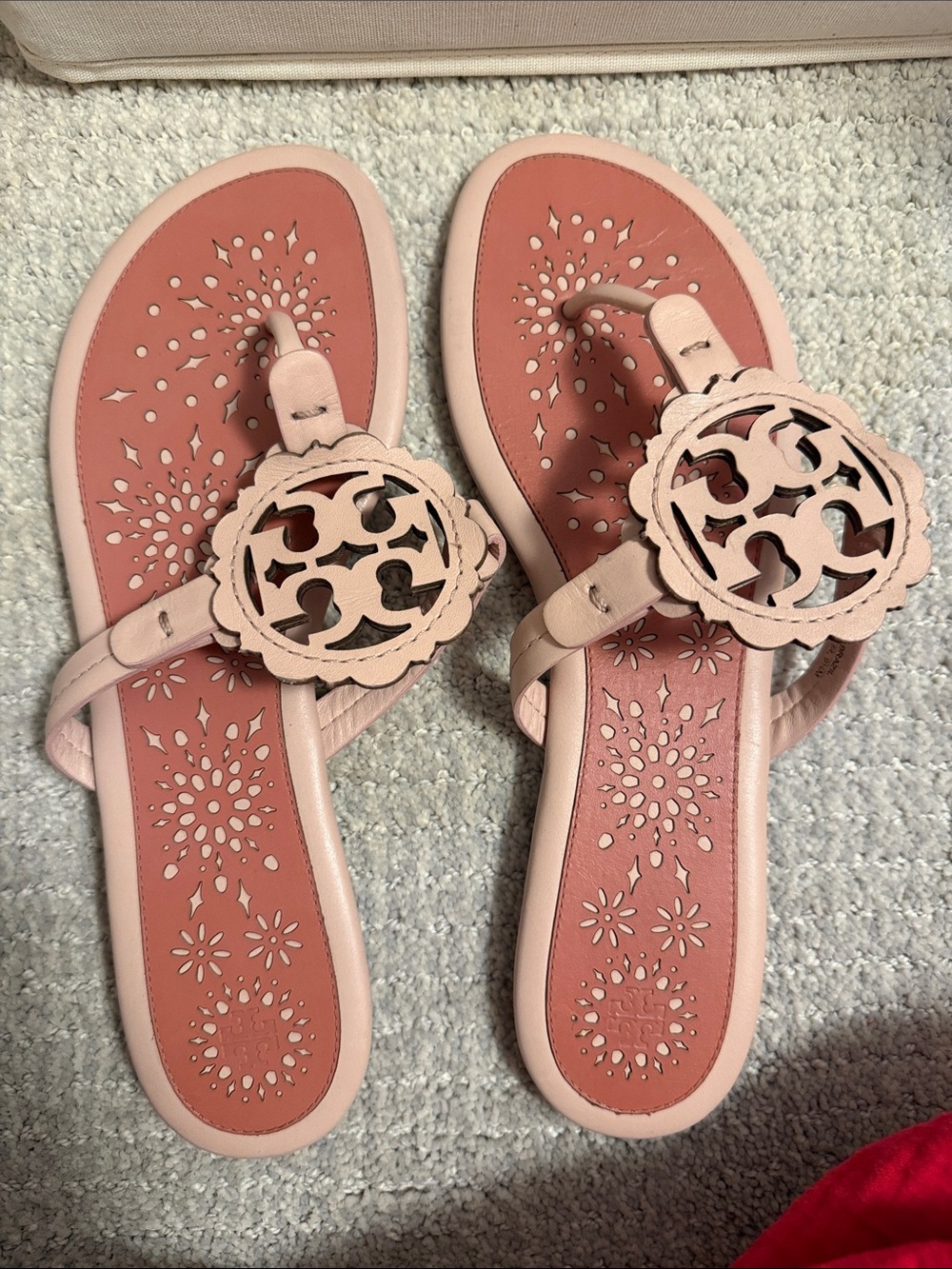 Tory Burch Pink Leather Miller Logo Thong Sandals